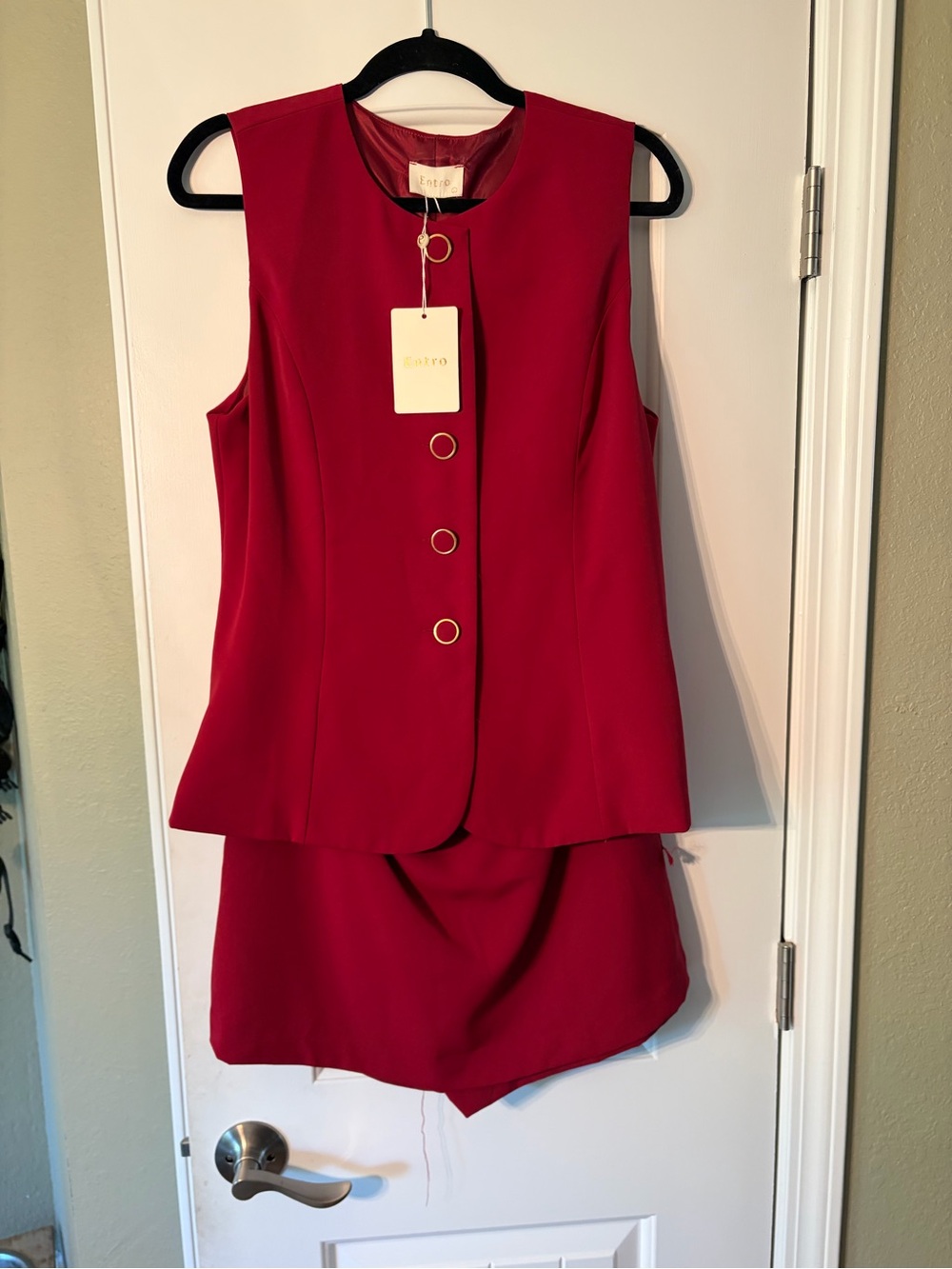 Entro Skort Romper in Red with Gold Accents